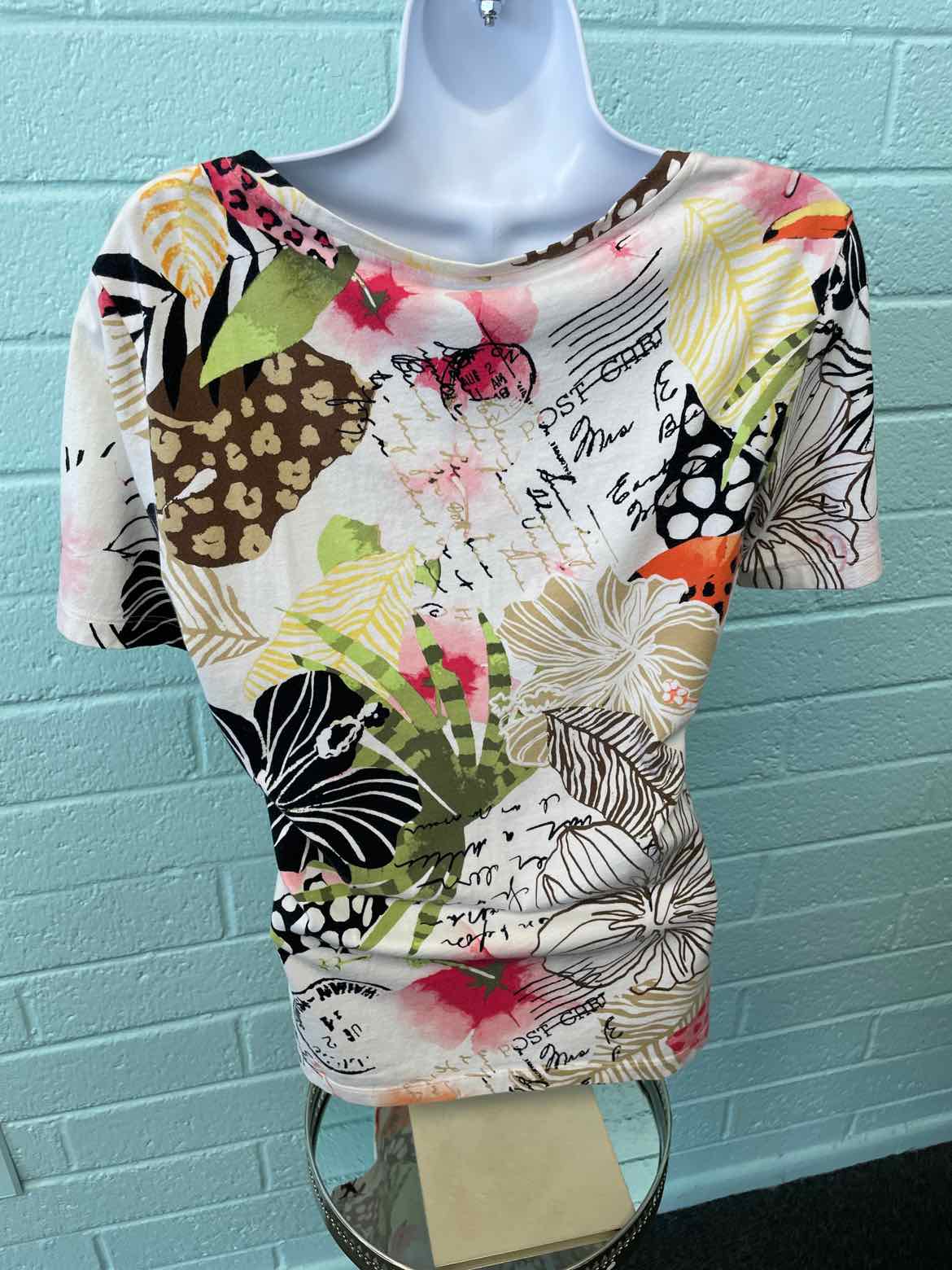 Christopher & Banks Size S Beige Print T-shirt