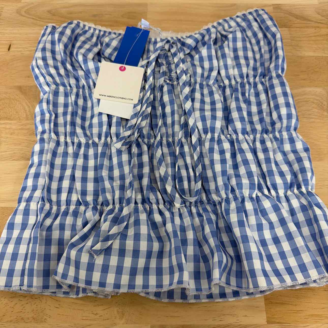Rebellious One Size M Gingham Shirred Strapless Top - Baby Blue