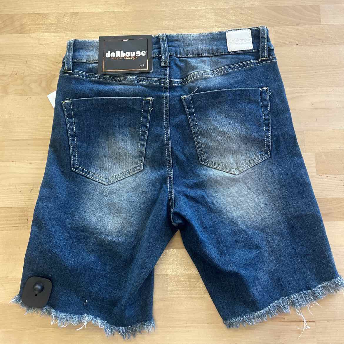 Dollhouse Juniors' Frayed High Rise Denim Bermuda Shorts - Canary Island - 7