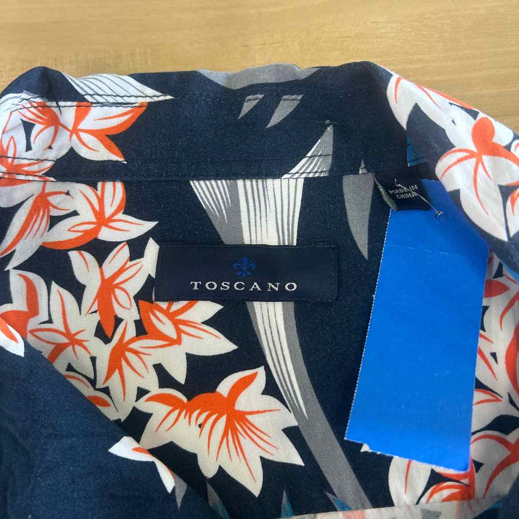 Toscano Size L Blue Preloved MENS Button Down Shirt