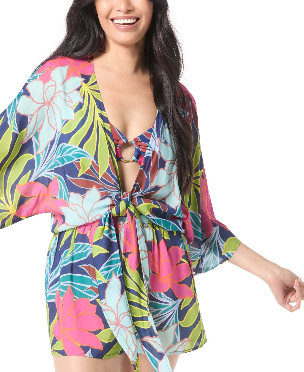 Vince Camuto Size M Plunging V-Neck Romper Cover-up - Multi