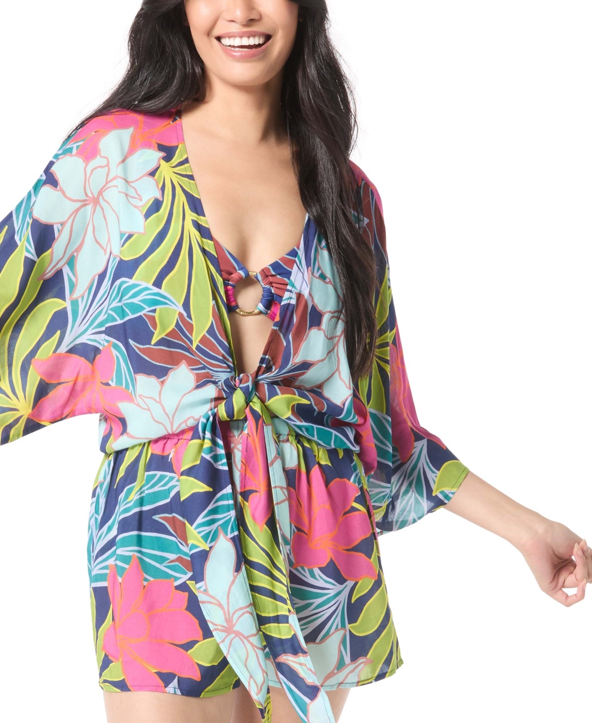 Vince Camuto Size M Plunging V-Neck Romper Cover-up - Multi
