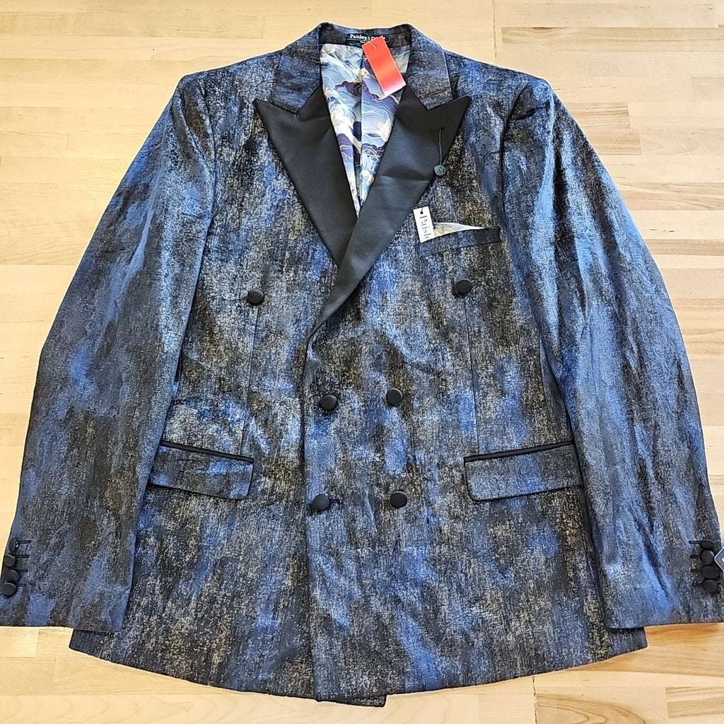 Paisley & Gray Men's Slim-Fit Double-Breasted Tuxedo Jacket - Blue and Gold