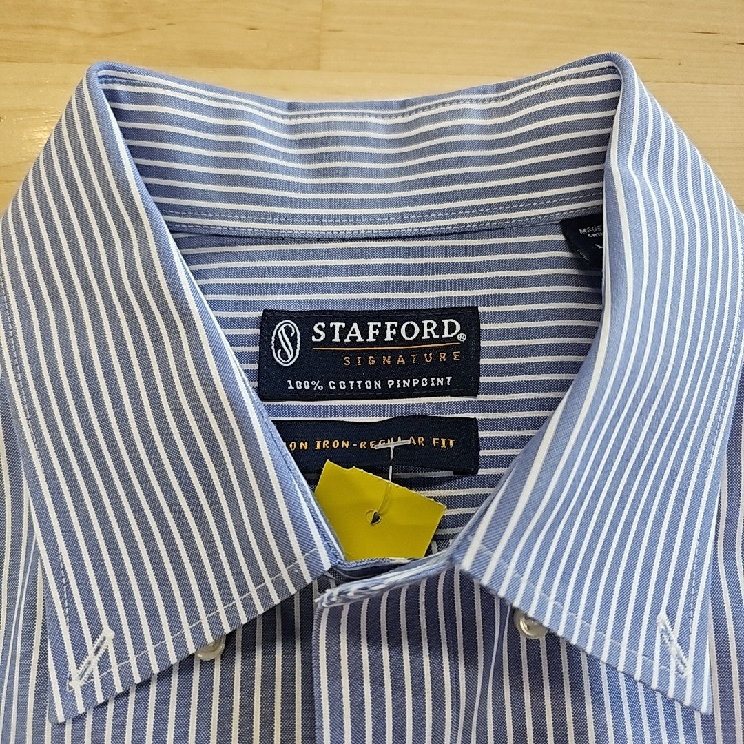 Stafford Size 32 Blue White MENS Button Down Shirt