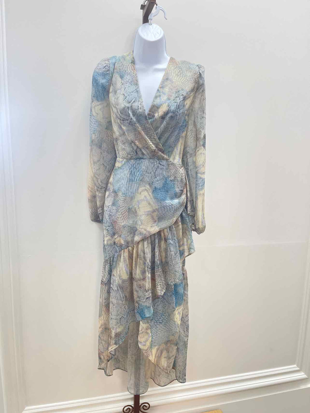 Steve Madden Size L Renata Printed Faux-Wrap MIDI Dress - Multi