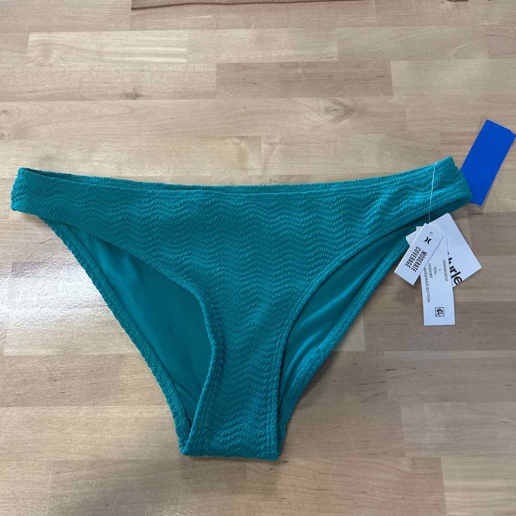 Hurley Size L Green Ribbed New Swimsuit Bottom