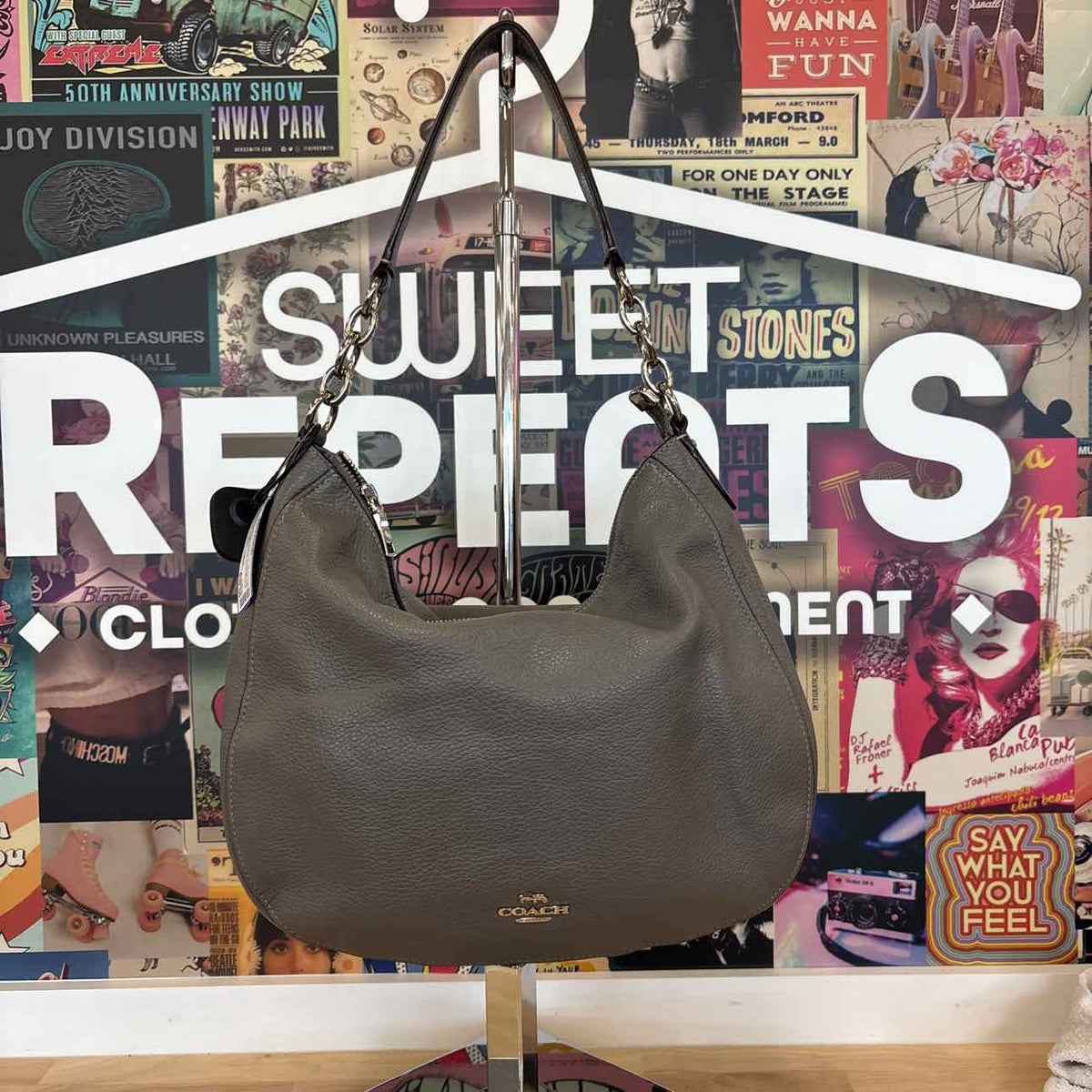 Coach Gray Pebbled Leather Preloved Handbag