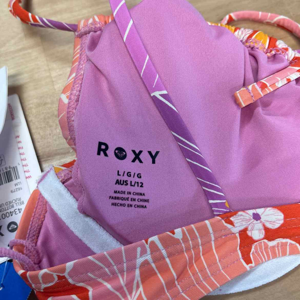 Roxy Size L Ruched Swim Bikini Top