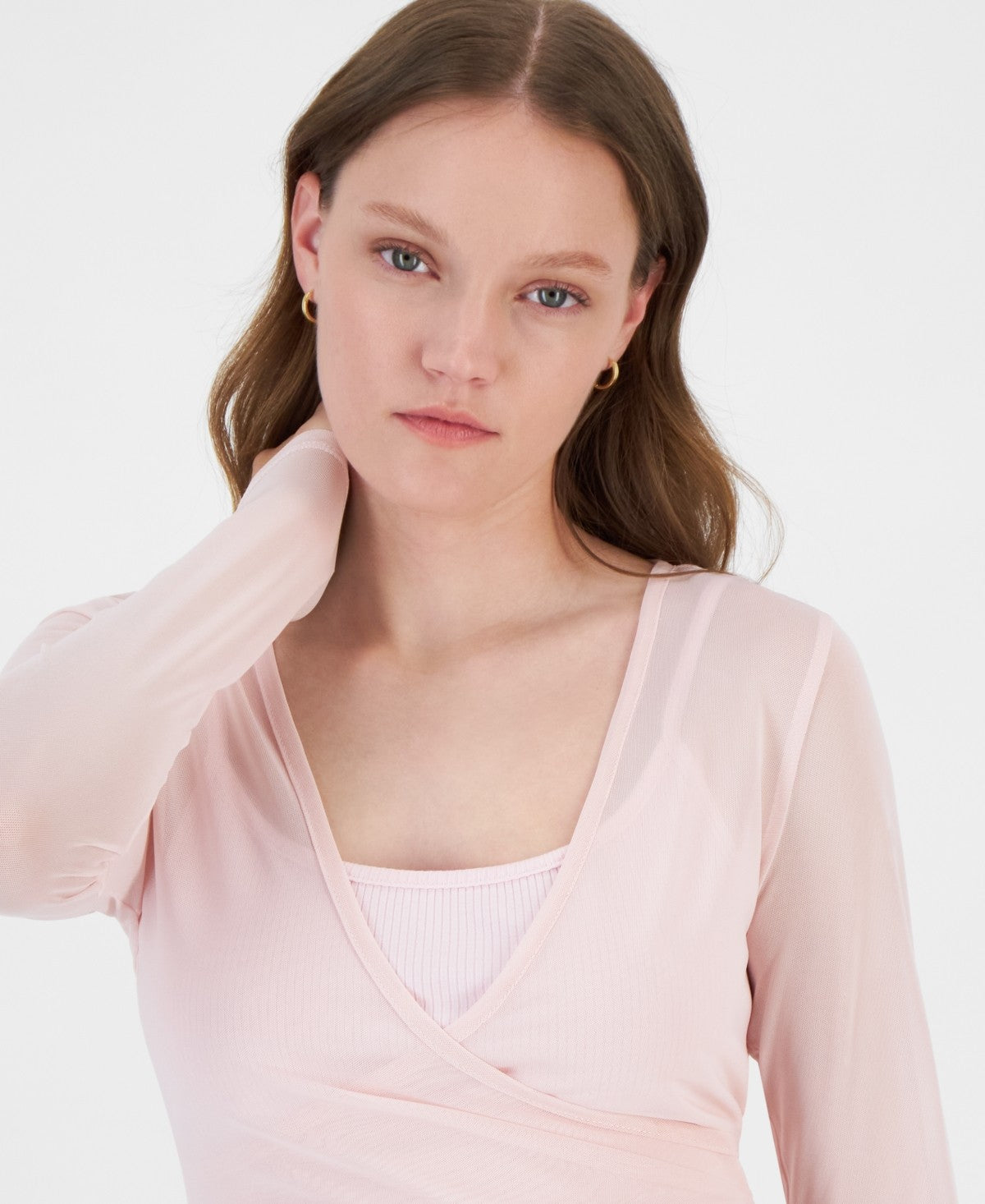 Ultra Flirt Juniors' Mesh Surplice-Neck Long-Sleeve