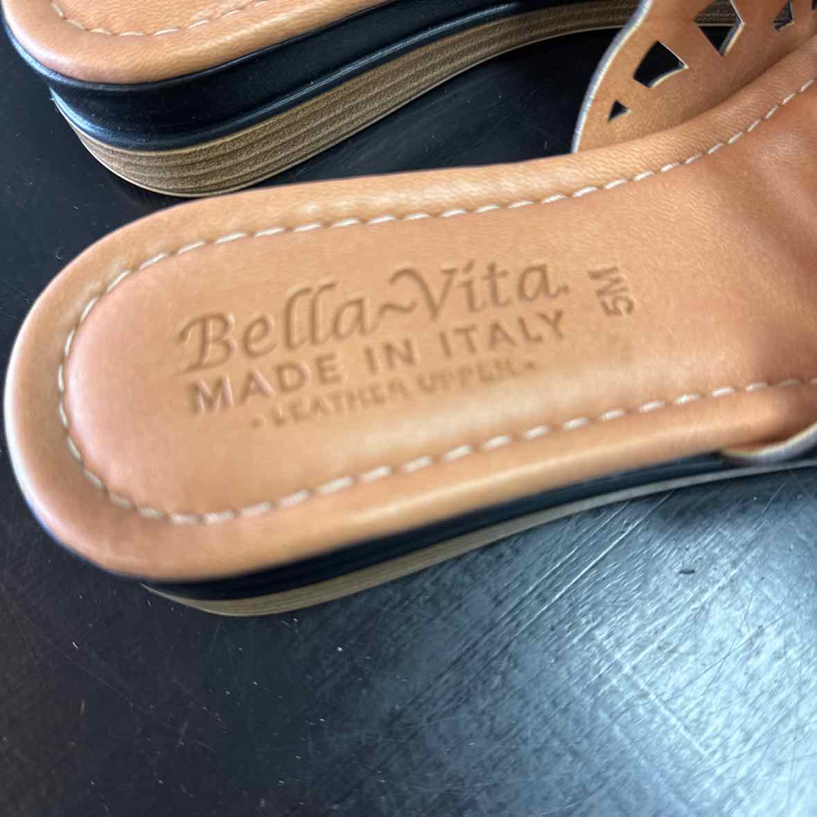 Bella Vita Shoe Size 5 Black Leather Slide Wedge Sandals NWT