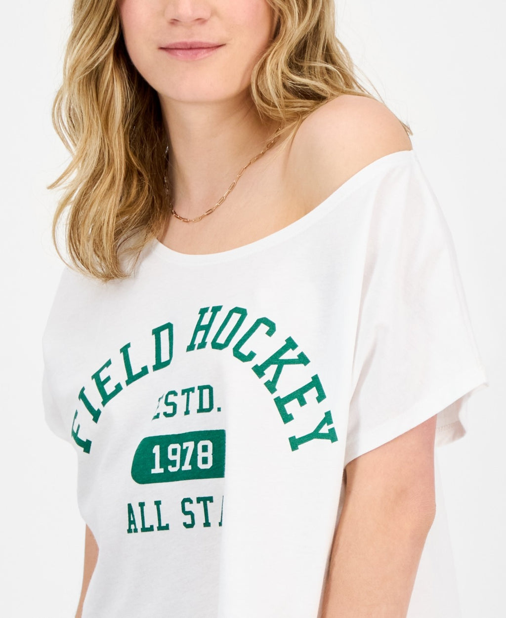 Self E Size M Graphic Off-the-Shoulder T-Shirt - White