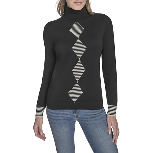 Tommy Hilfiger Women's Sportswear Long Sleeve Turtleneck Sweater, Black/Ivory Ar