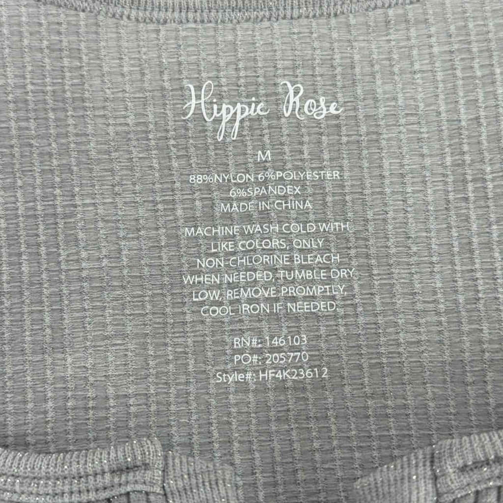 hippie rose Size M Notched Neck Glitter Ribbed Long Sleeve - Light Heather Grey