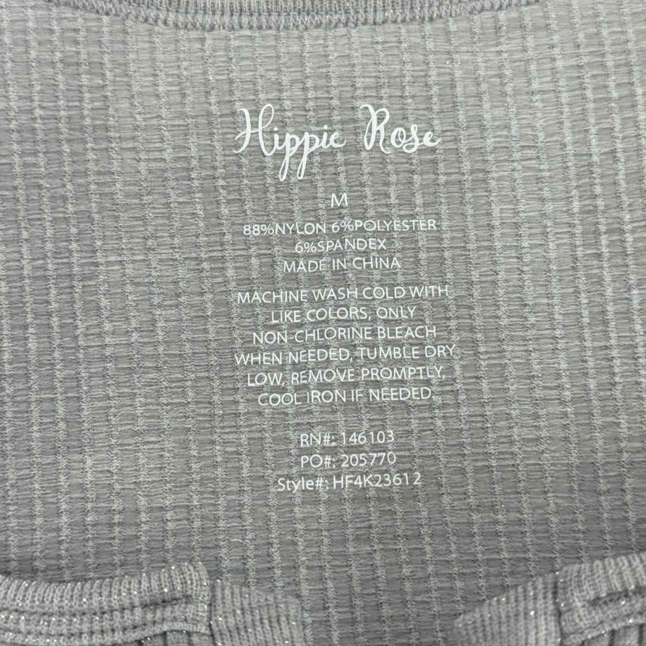 hippie rose Size M Notched Neck Glitter Ribbed Long Sleeve - Light Heather Grey