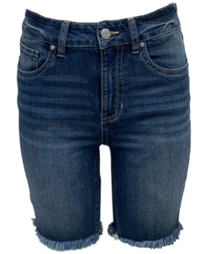 Dollhouse Juniors' Frayed High Rise Denim Bermuda Shorts - Canary Island - 11