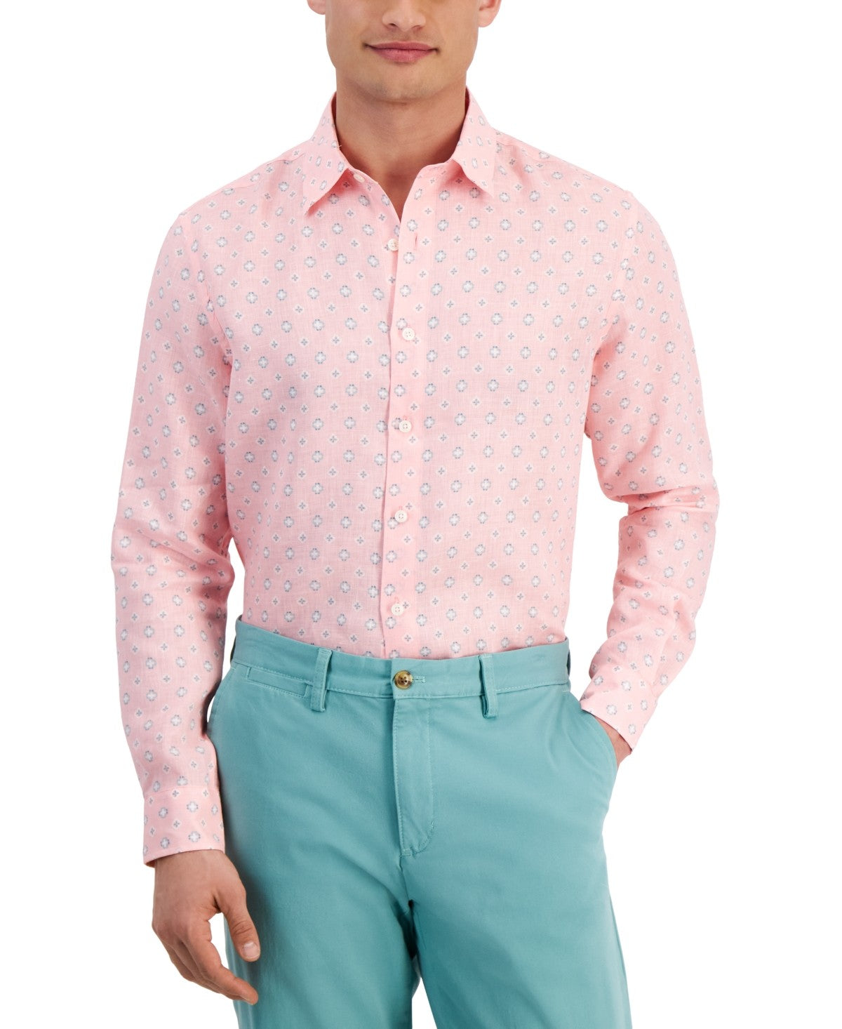 Club Room Men's Quincy Medallion-Print Linen Shirt