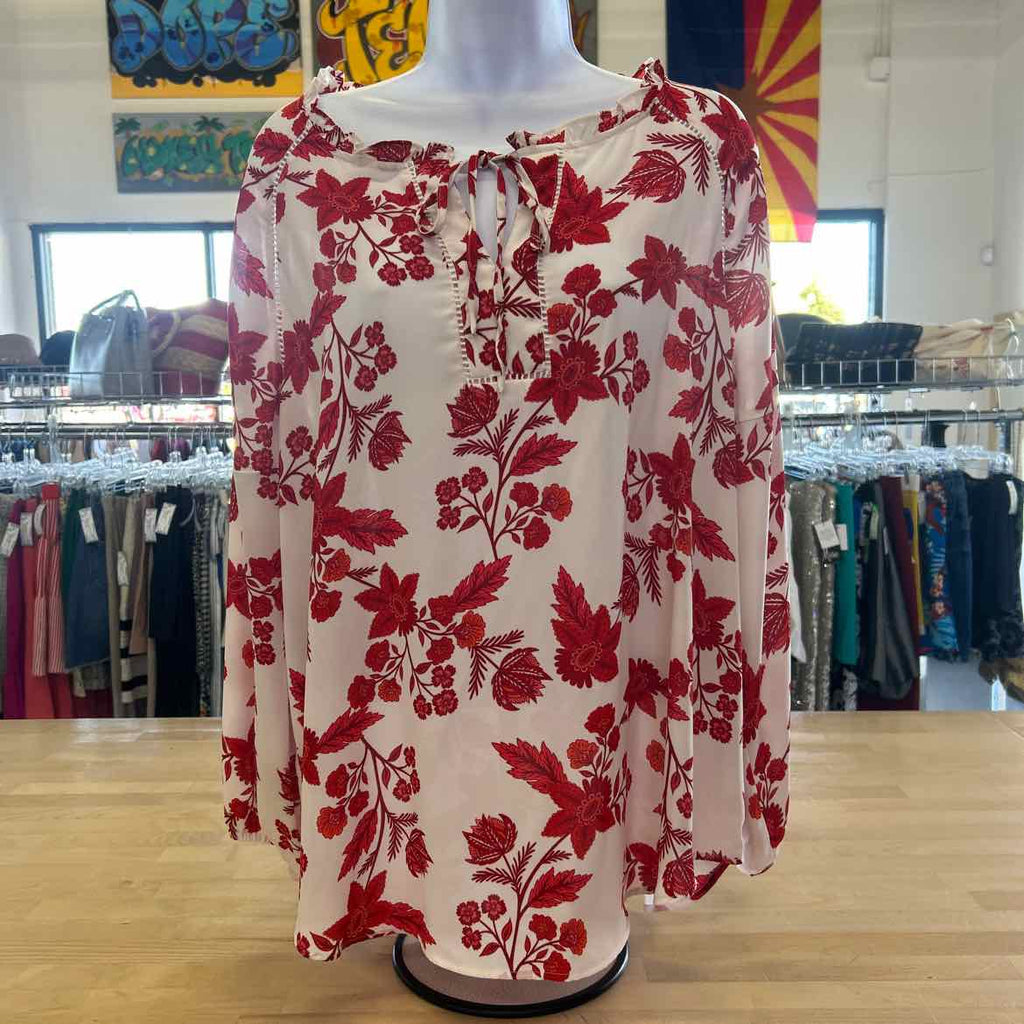 Loft Size L White Red Preloved Blouse LS