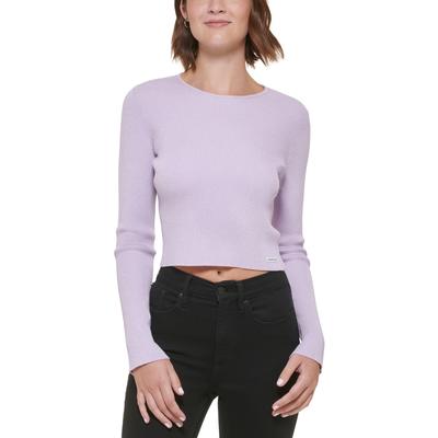 Calvin Klein Size XL Cropped Rib-Knit Sweater - Orchid Bloom Silver