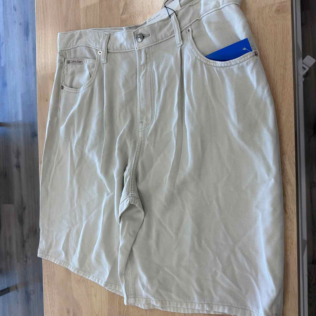 Calvin Klein Women Size 32 Tan New Shorts  Women's Pleated Relaxed Bermuda Denim