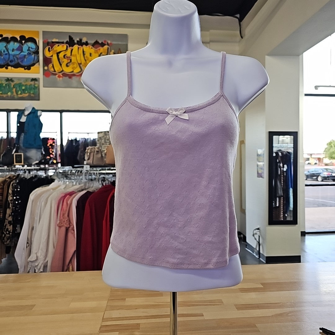 Self Esteem Juniors' Pointelle Cropped Tank Top Cami - Lavender Haze
