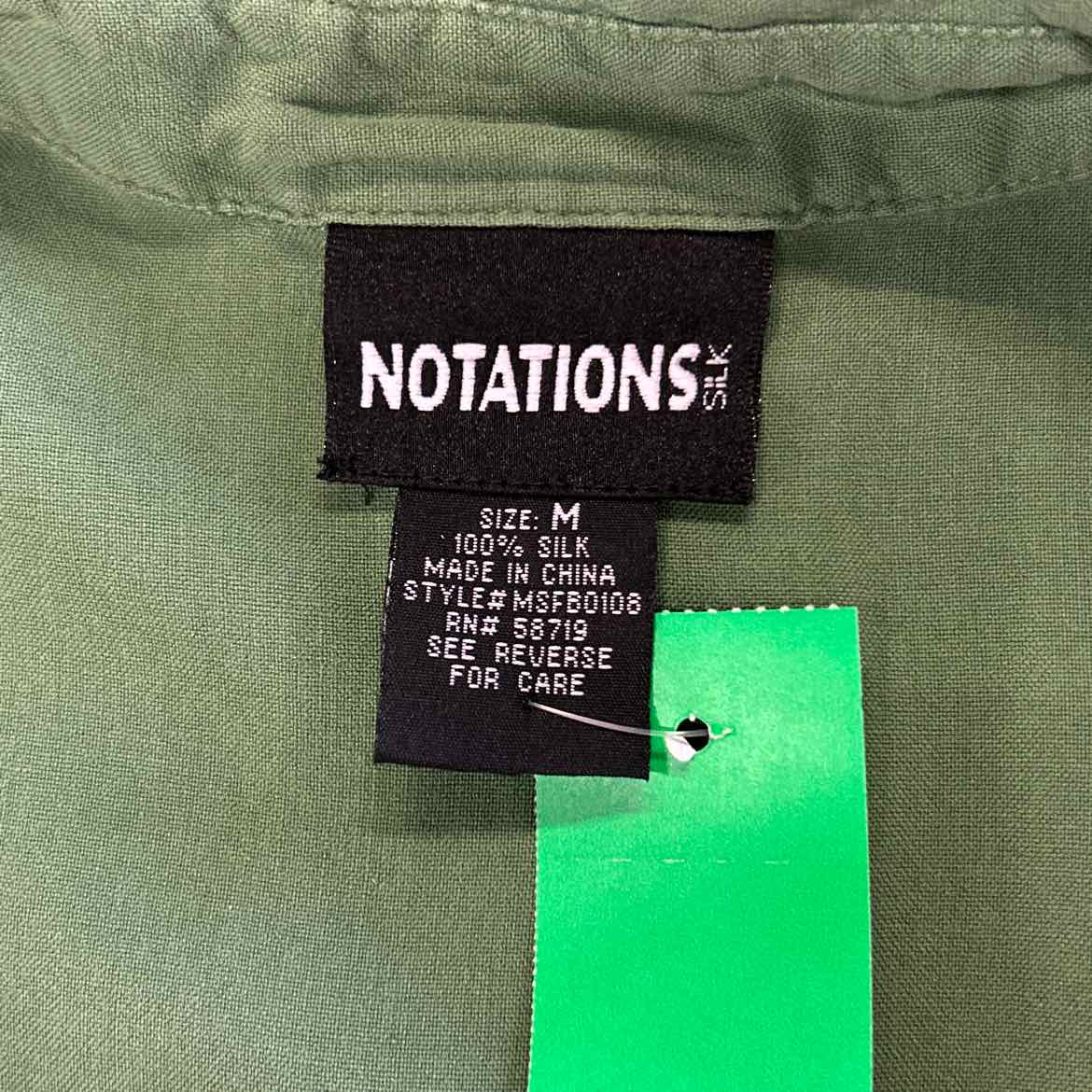 Notations Size M Green Silk Preloved Sleeveless