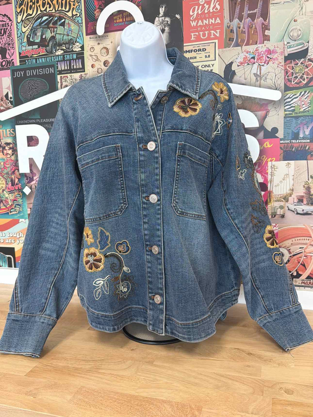 Chico's Size 2 Blue Denim Preloved Jacket