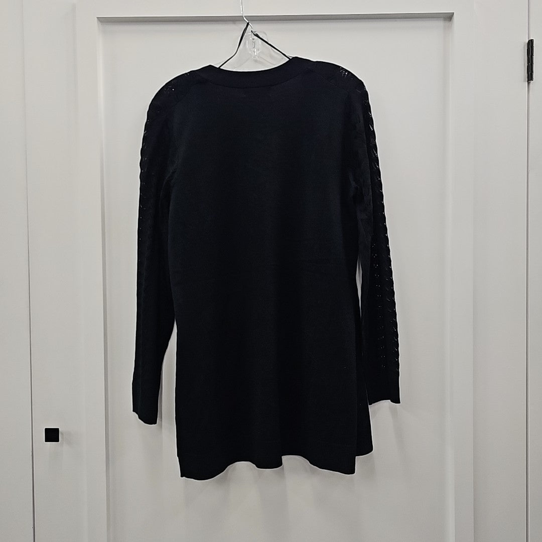 Melissa Paige Womens Ribbed Open-Front Long Jet Black M