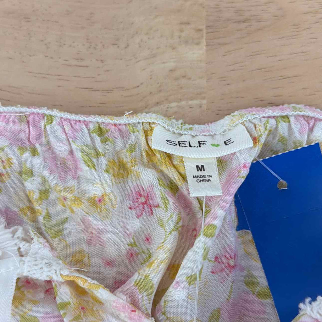 Self E Size M Self Esteem Floral Short Sleeve Peasant Blouse