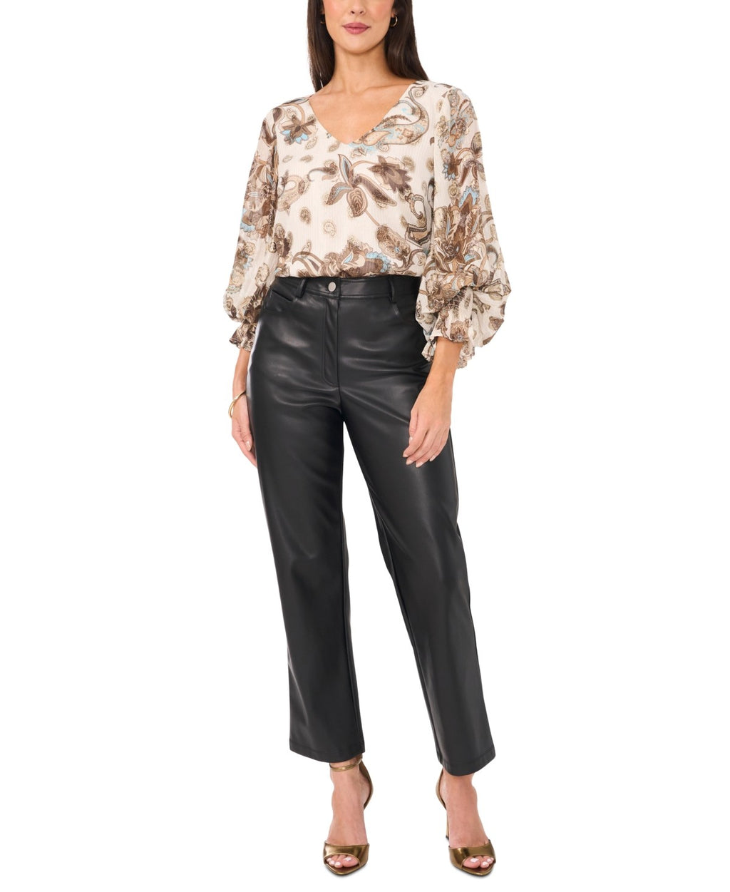 Vince Camuto Size L Brown Blouse