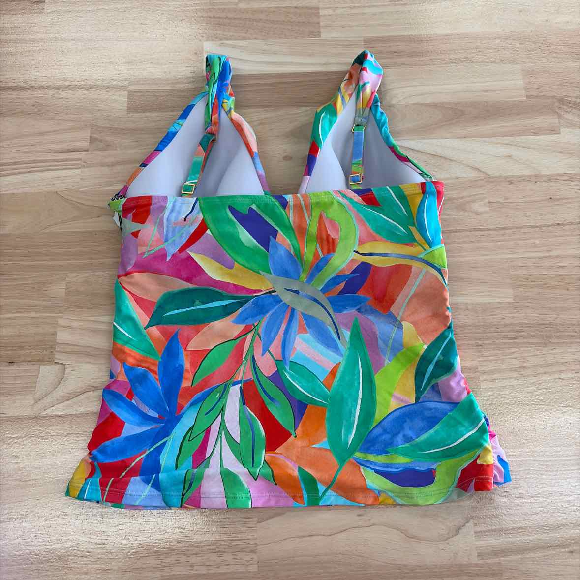La Blanca Size 12 Over the Shoulder Tankini Swimsuit Top Multicolor Tropical