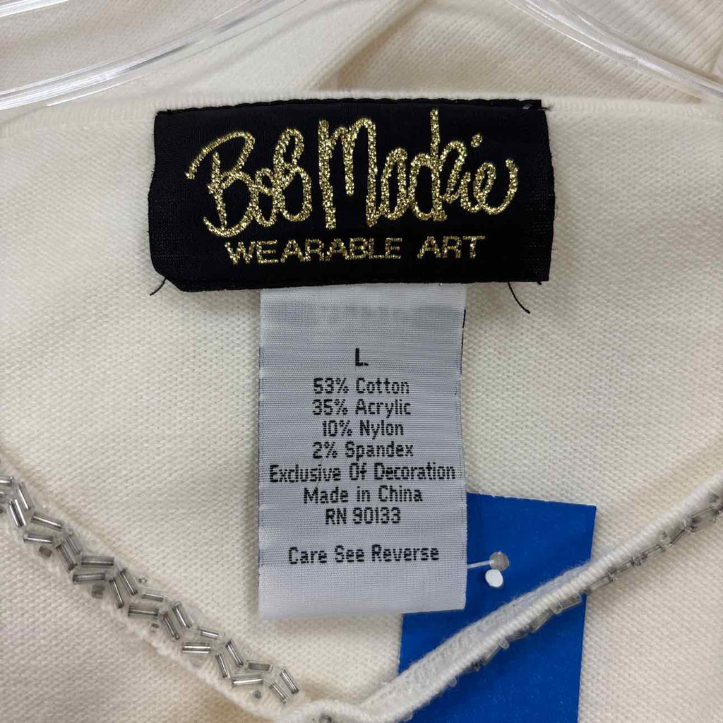 Bob Mackie Size L White Cotton Acrylic Preloved Sweater