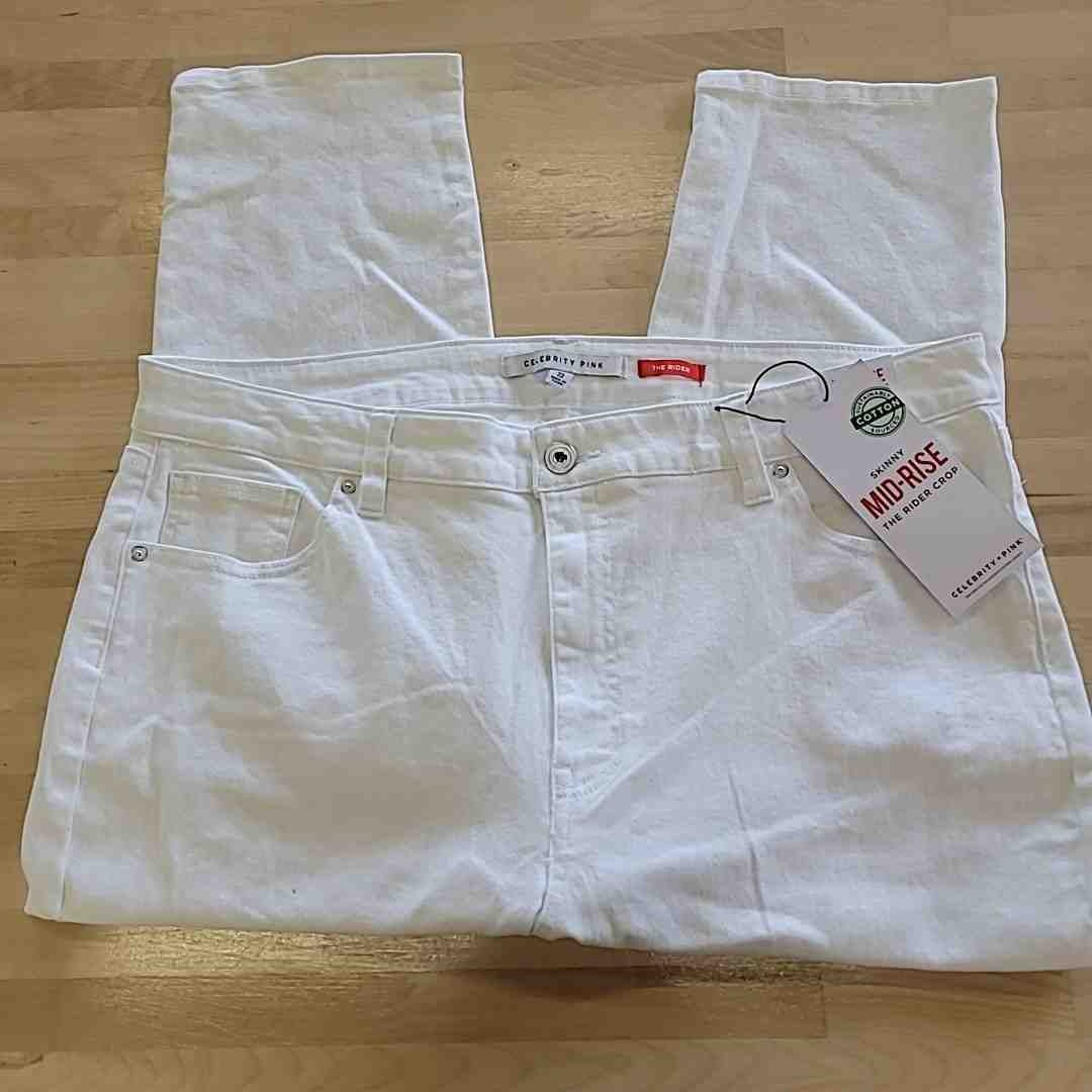 Celebrity pink Size 22 White Jeans Skinnt Mid-Rise The Rider Crop NWT