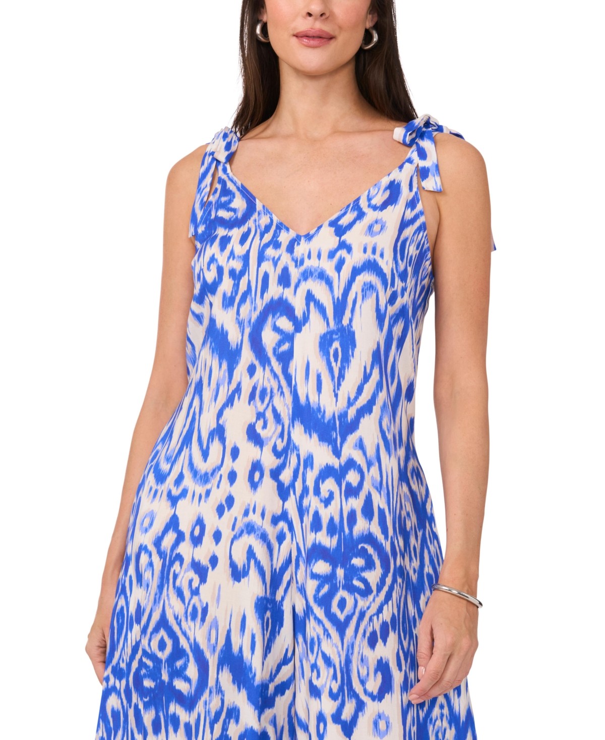 Vince Camuto Women Size S V-Neck Tie-Strap Cascade-Leg Jumpsuit - Royal Azure