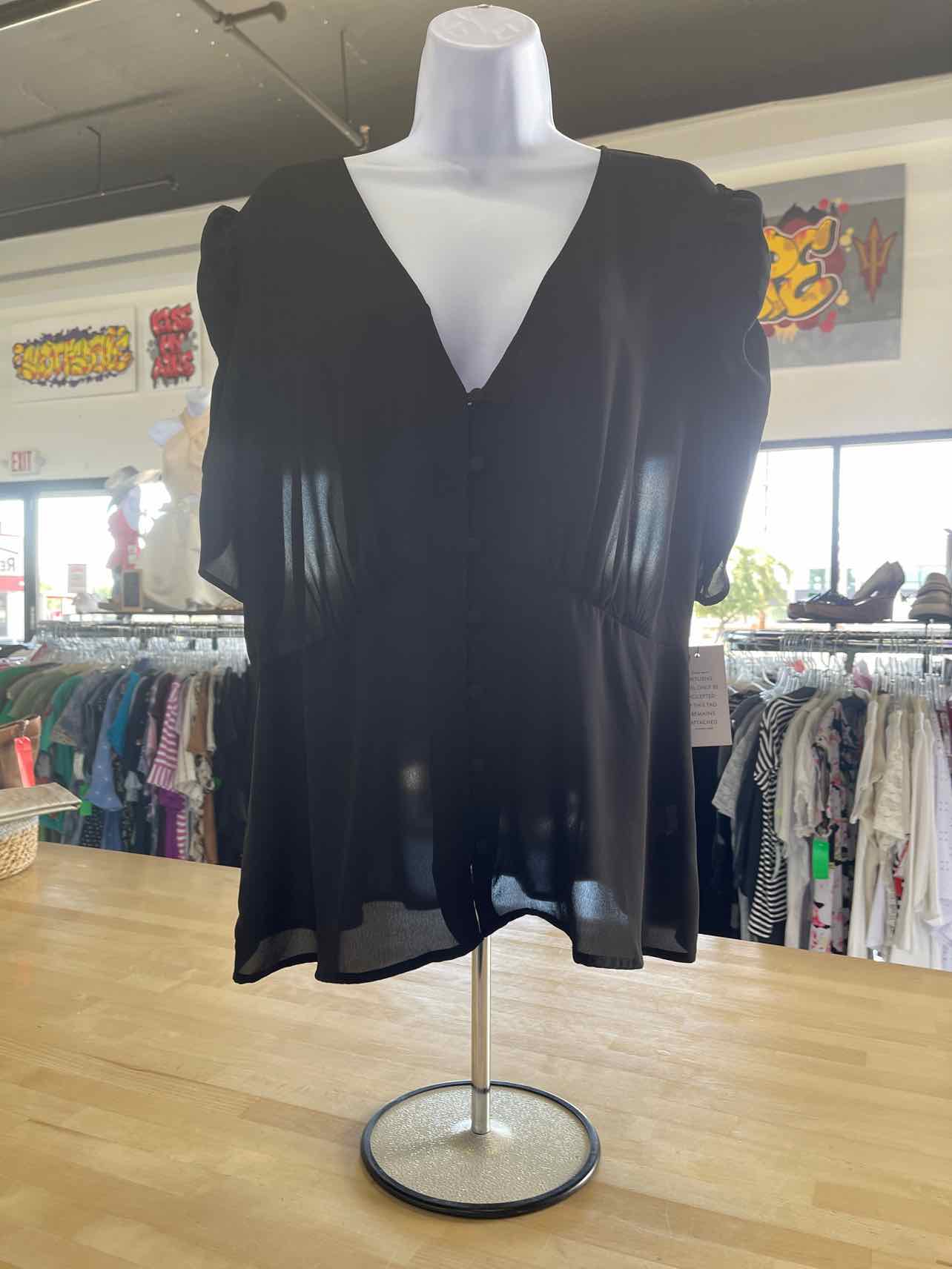 Eloquii Size 16 Black Beige Mesh Preloved Blouse SS