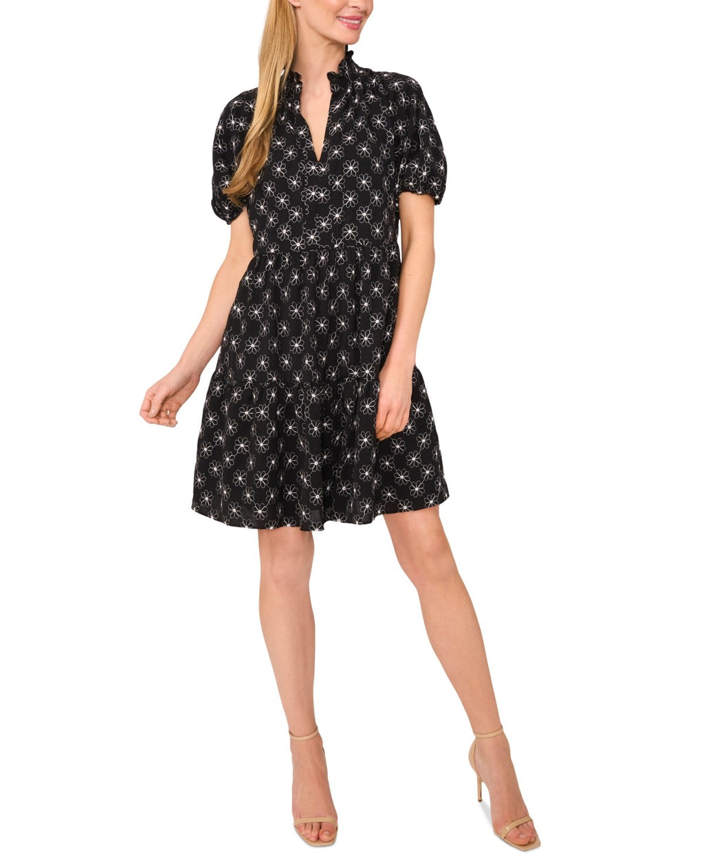 CeCe Embroidery Short Sleeve Babydoll Dress Women's Dress Rich Black : XL, Polye