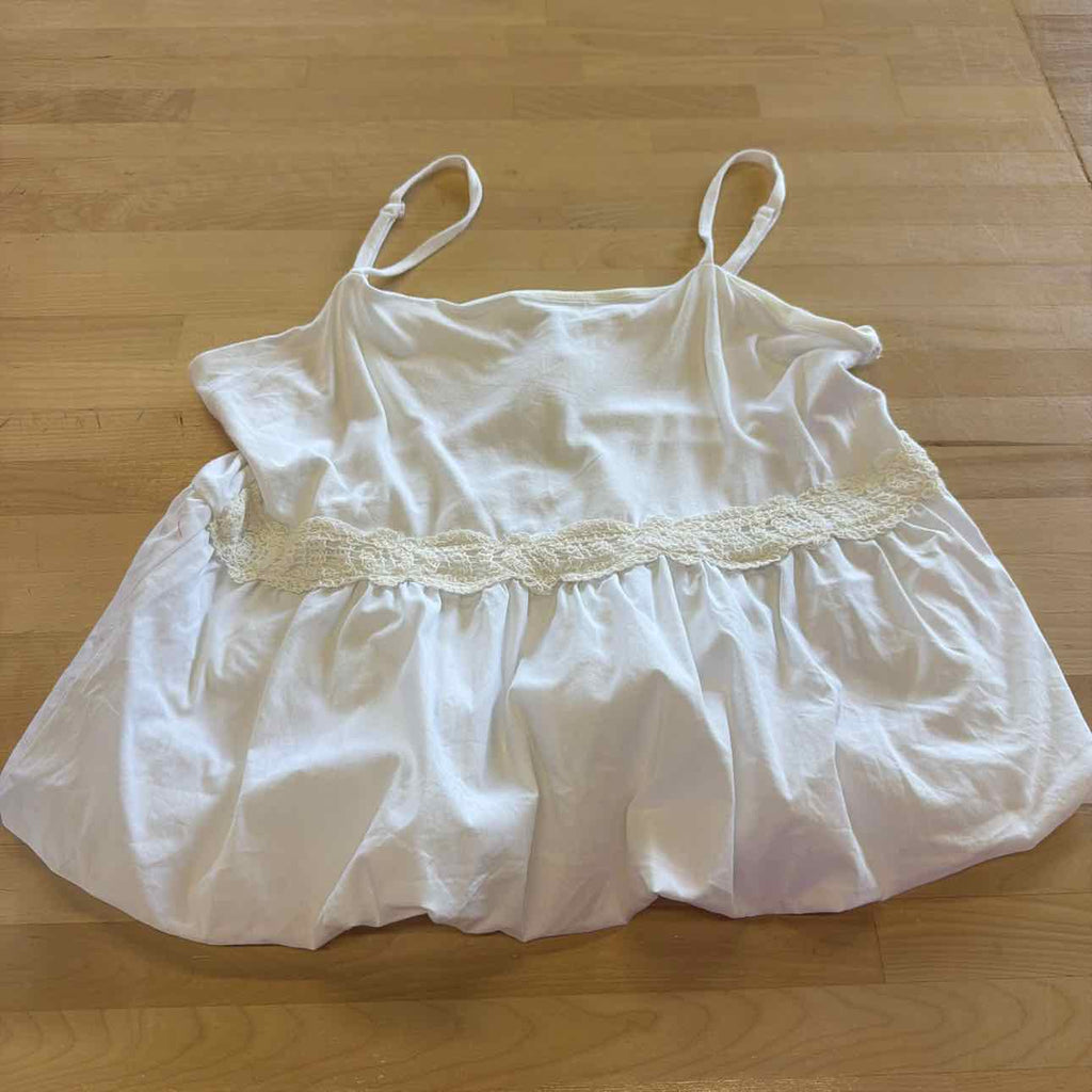 BCX Size XL Poplin Bubble-Peplum Square-Neck Top - Off White NWT