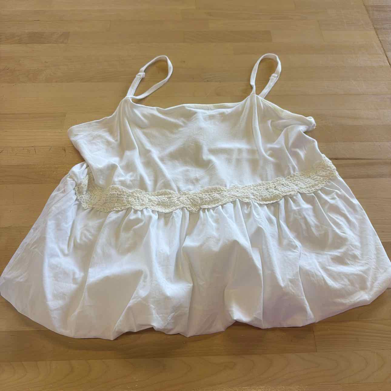 BCX Size XL Poplin Bubble-Peplum Square-Neck Top - Off White NWT