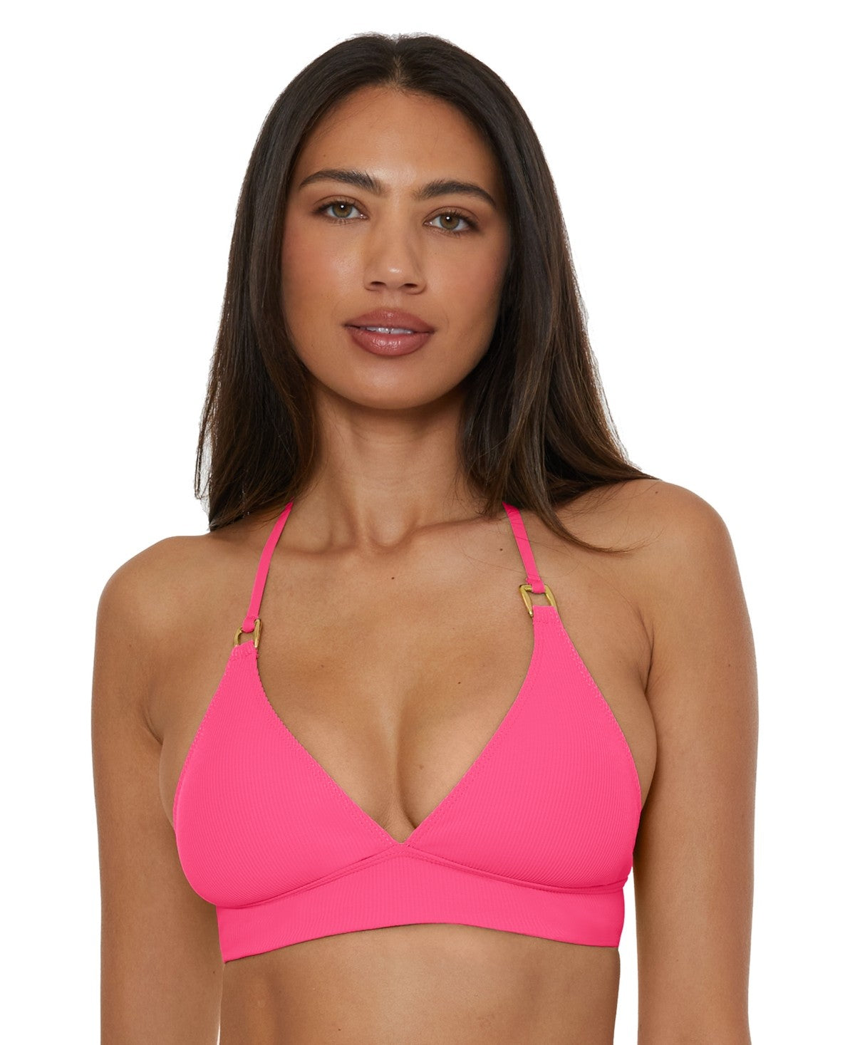 becca Size M Modern Edge Textured Rib Halter Bikini Top