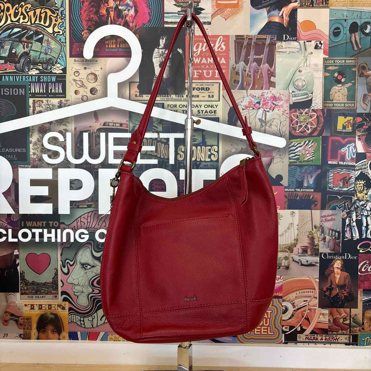 The Sak Red Pebbled Leather Preloved Handbag