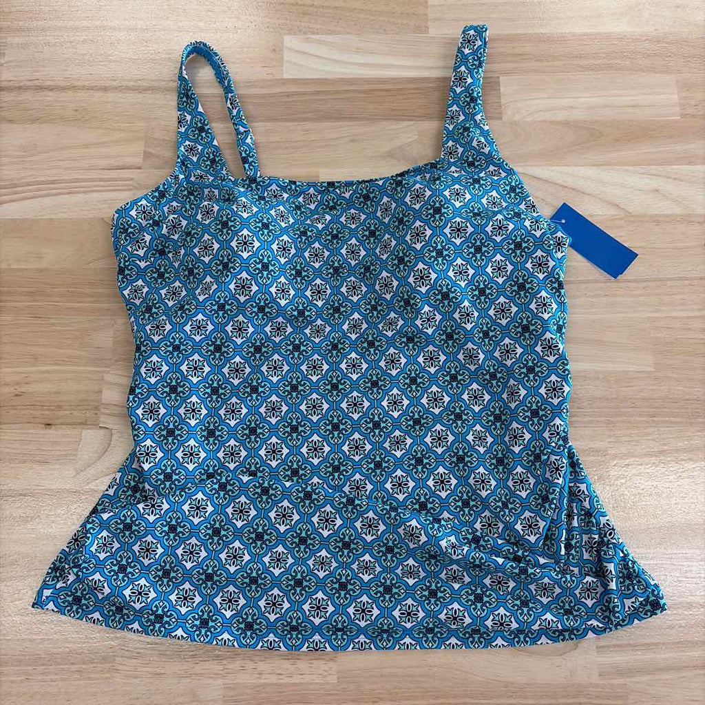 Swim Solutions Size 18 Printed Tummy-Control Tankini Top,Tile Together