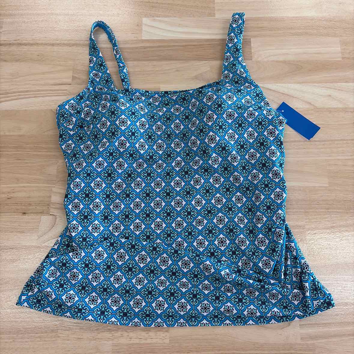 Swim Solutions Size 18 Printed Tummy-Control Tankini Top,Tile Together