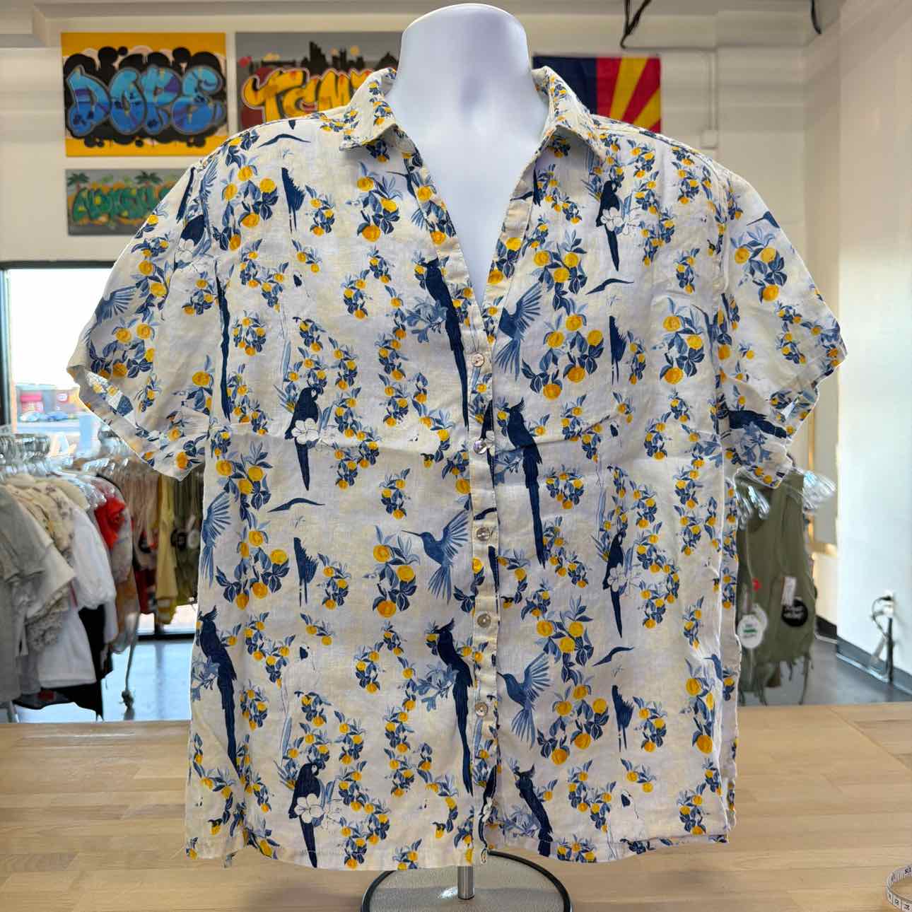 Isaac Mizrahi Size 2X Blue Linen Preloved Button Down SS