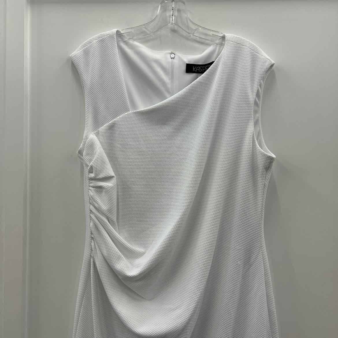 Kasper Large Asymmetrical Neck Ruched MIDI Dress, White