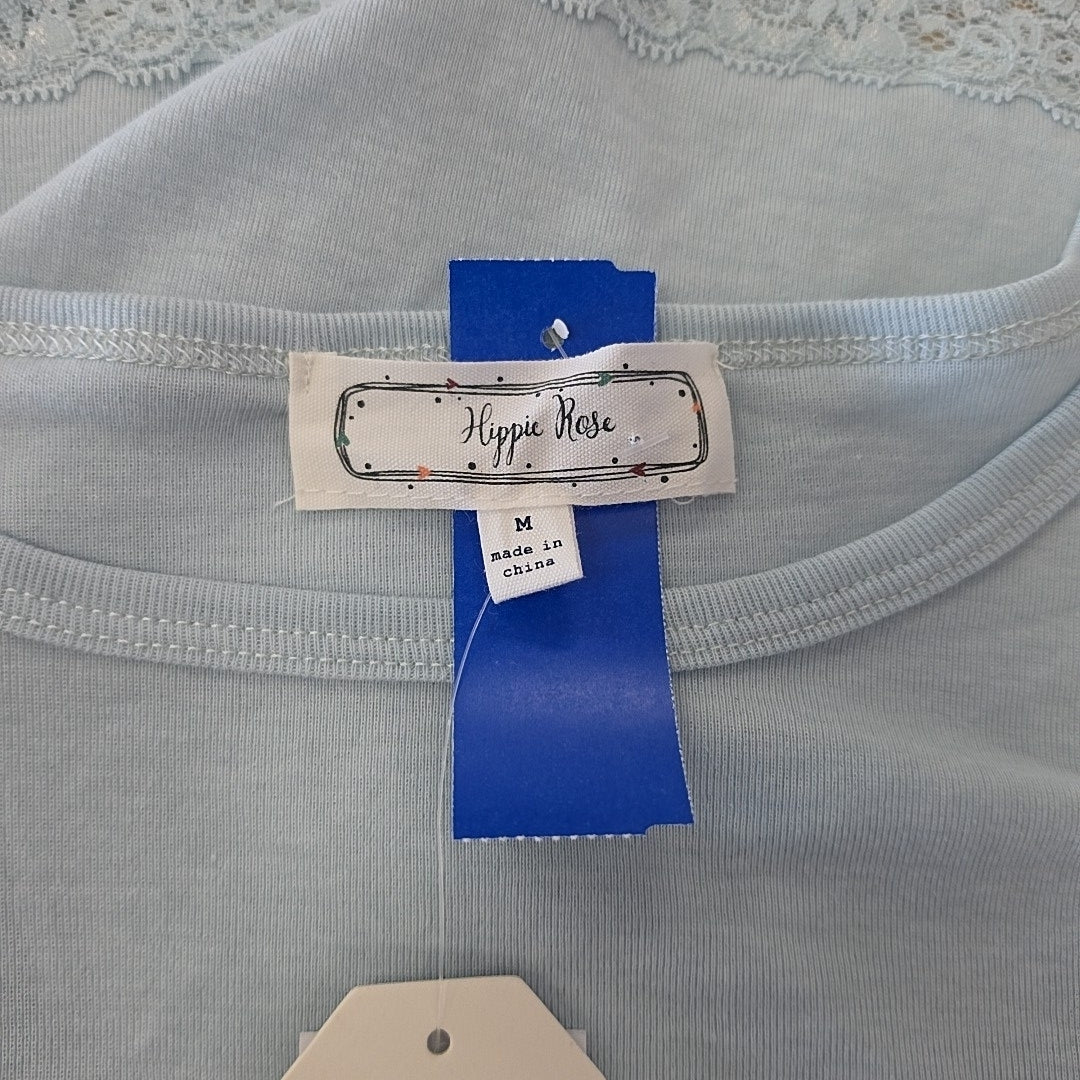 hippie rose Size M Lace-Trim Short-Sleeve Crewneck Tee - Baby Blue