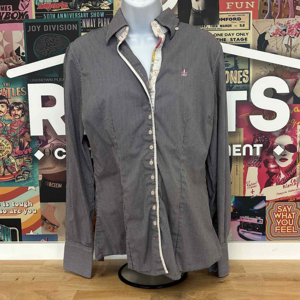 Fior Da Liso Size 8 Black White Preloved Button Down LS