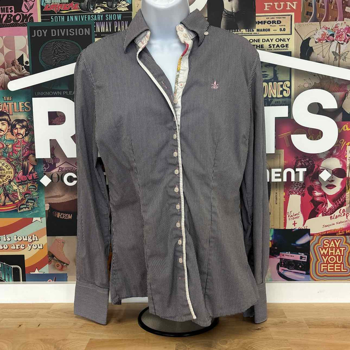 Fior Da Liso Size 8 Black White Preloved Button Down LS