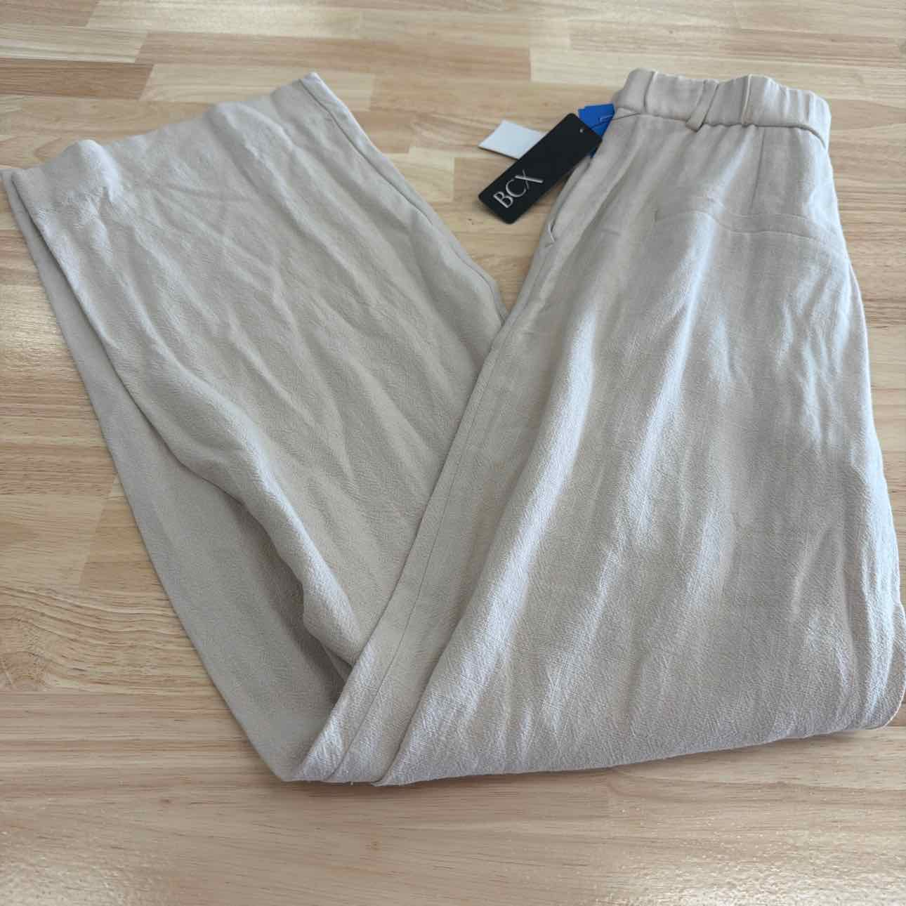 BCX Size 1 Pleat-Front Mid-Rise Wide-Leg Pants - Sand
