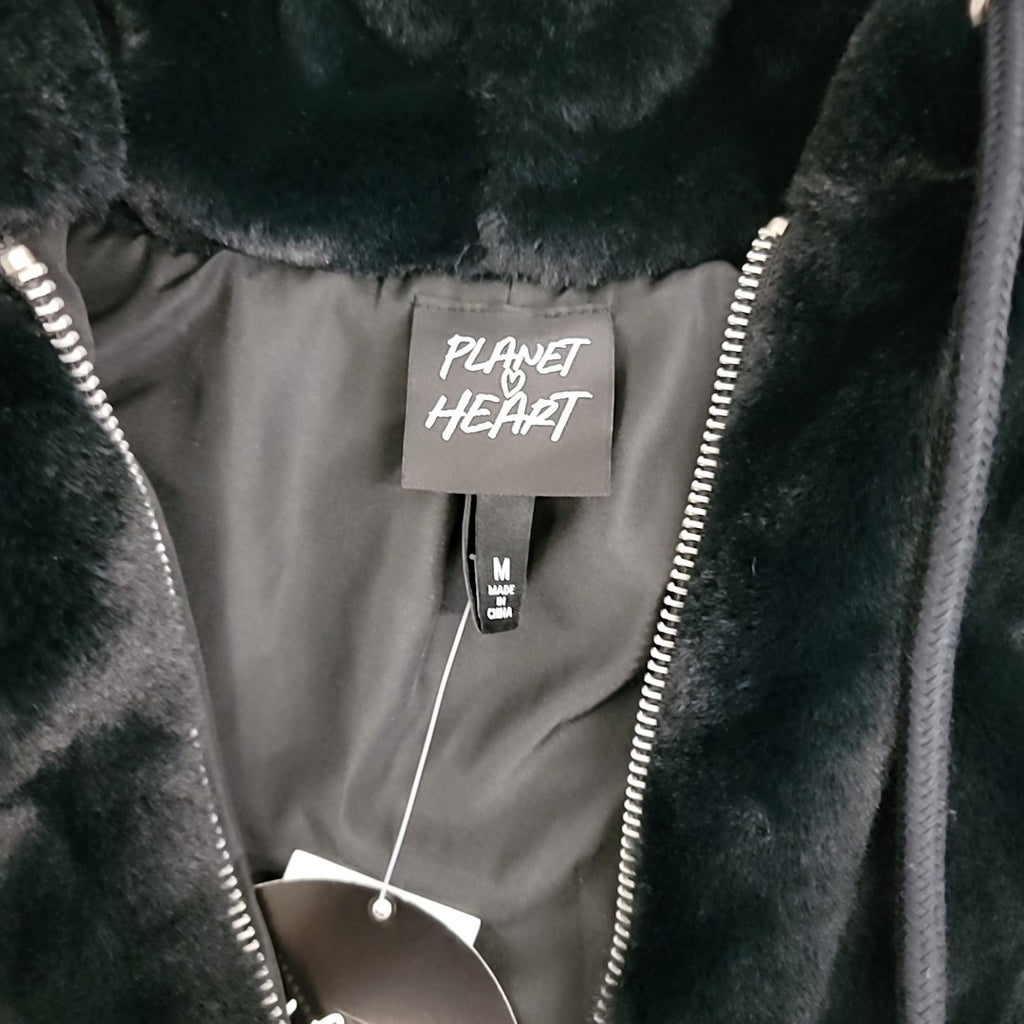 Planet Heart Size M Faux-Fur Cozy Zip-Front Jacket - Black NWT