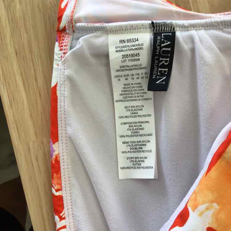 Ralph Lauren Size 16 Shirred U-Neck Bikini Top