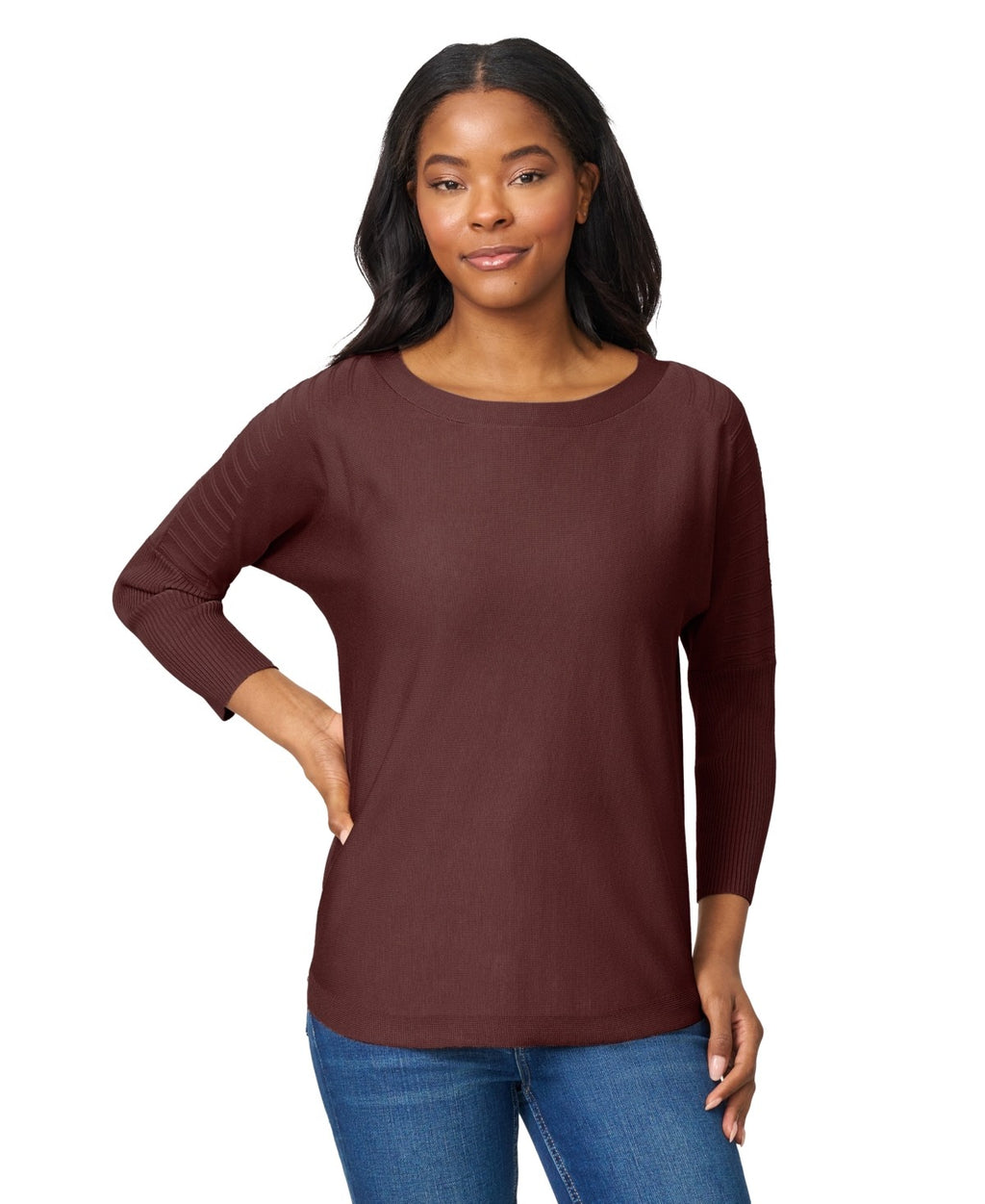 Melissa Paige Women's Boatneck Button-Back Dolman-Sleeve Sweater - Chicory Brown